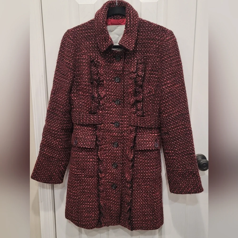 Sz 6 Wine Burgundy Beth Bowley Bouclé Coat - Picture 2 of 10